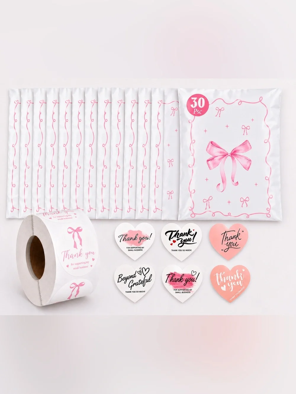 134 Piece Breast Cancer Awareness Poly Mailers, Stickers, Business Bundle